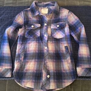 THREAD & SUPPLY Plaid Polar Fleece Shacket in Blue Mauve